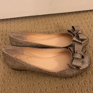 Jessica Simpson gold flats with bow